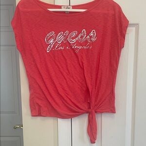 GUESS Coral Tie-Front Crop Top with Logo